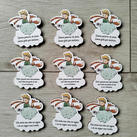 Calamita in legno tema Piccolo Principe-Bomboniere con frasi motivazionali