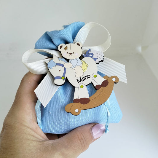 Sacchetto Nascita Portaconfetti con Calamita Personalizzata in Legno