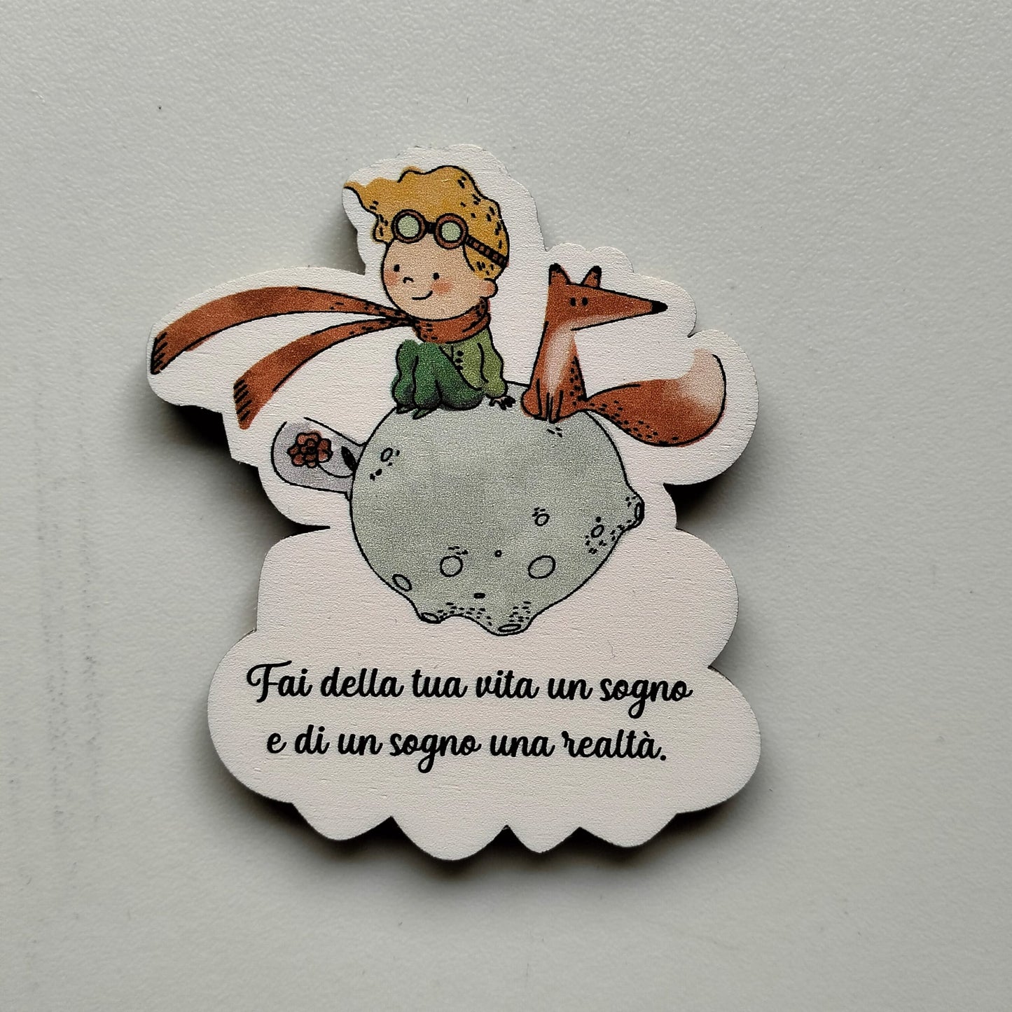 Calamita in legno tema Piccolo Principe-Bomboniere con frasi motivazionali