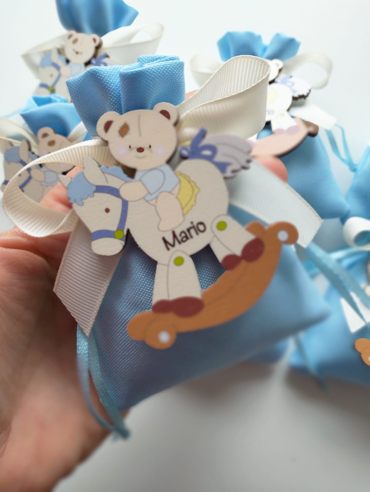 Sacchetto Nascita Portaconfetti con Calamita Personalizzata in Legno