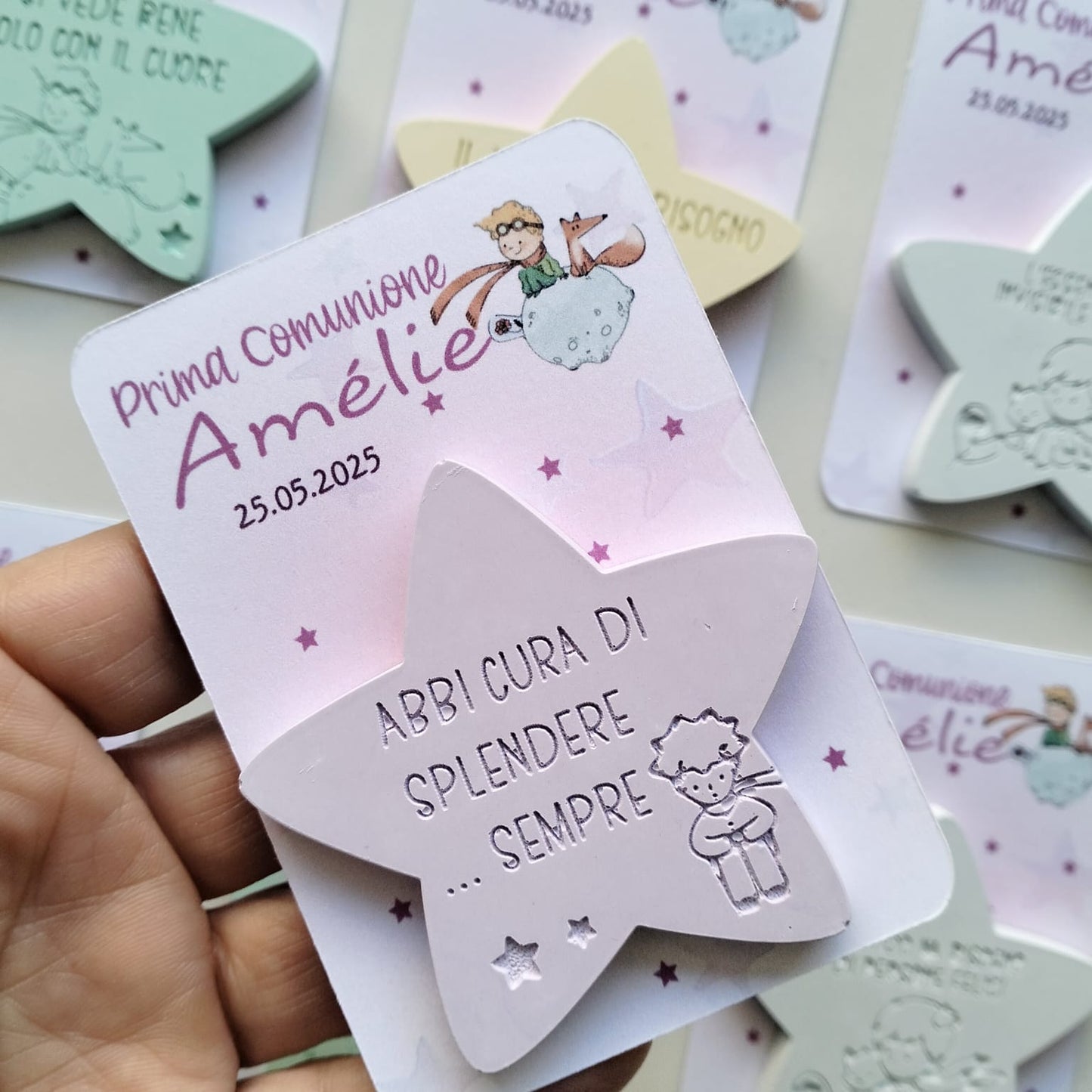 Segnaposto tema piccolo principe, stellina in polvere di ceramica con frasi motivazionali