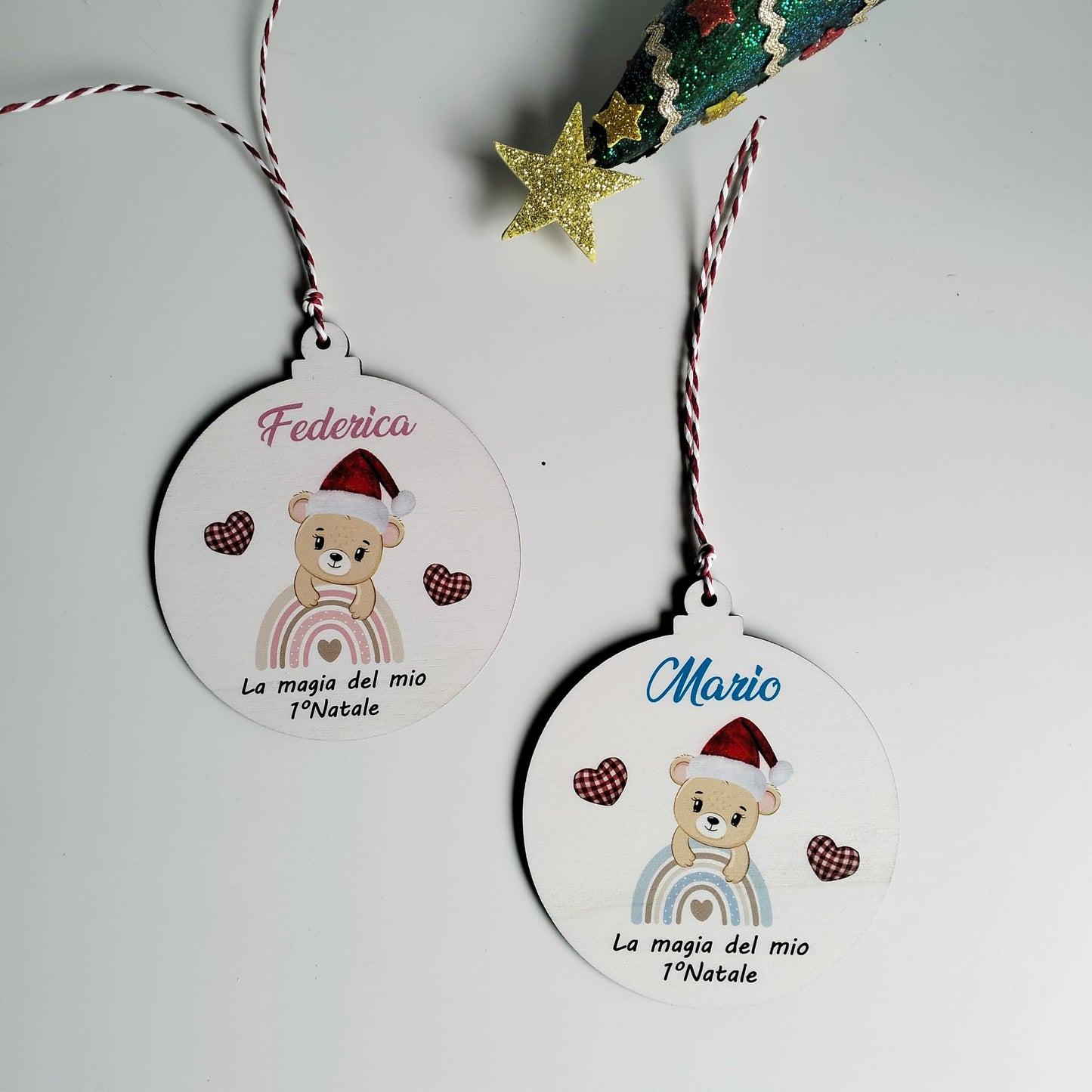 Regali per il primo Natale del bambino, regali per neonati, palla in legno con nome personalizzato 10 cm