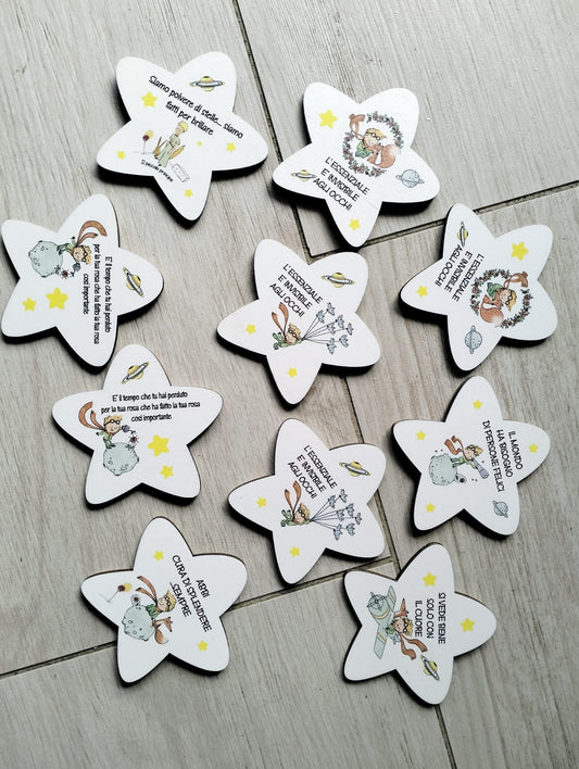 Stelline in legno con Frasi Motivazionali – Magneti Il Piccolo Principe – Bomboniere, Segnaposto, Regalo Fine Anno