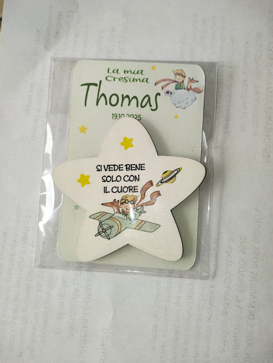 Bomboniera Segnaposto, stelline in legno con frasi motivazionali per Battesimo, primo compleanno, prima comunione e cresima