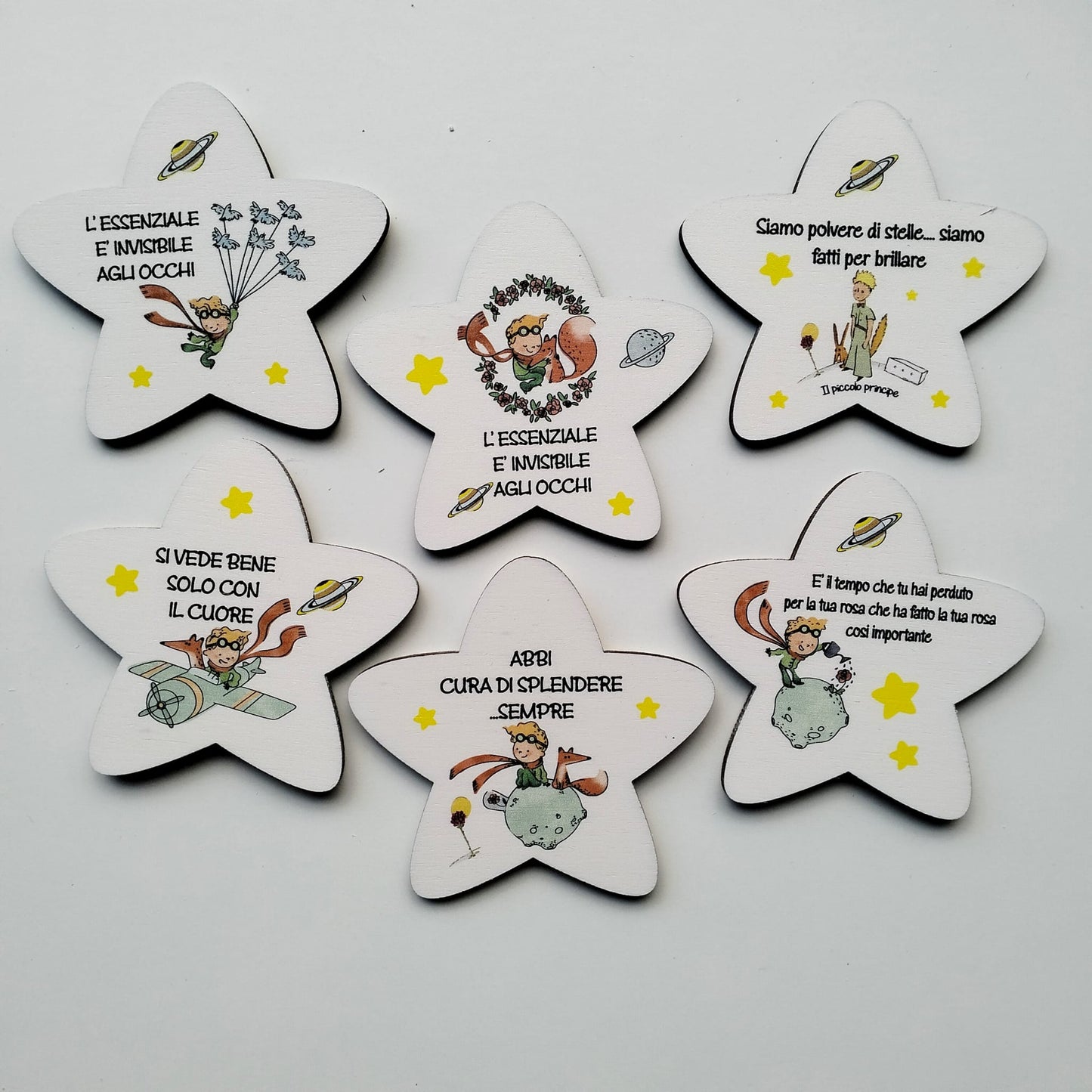 Stelline in legno con Frasi Motivazionali – Magneti Il Piccolo Principe – Bomboniere, Segnaposto, Regalo Fine Anno