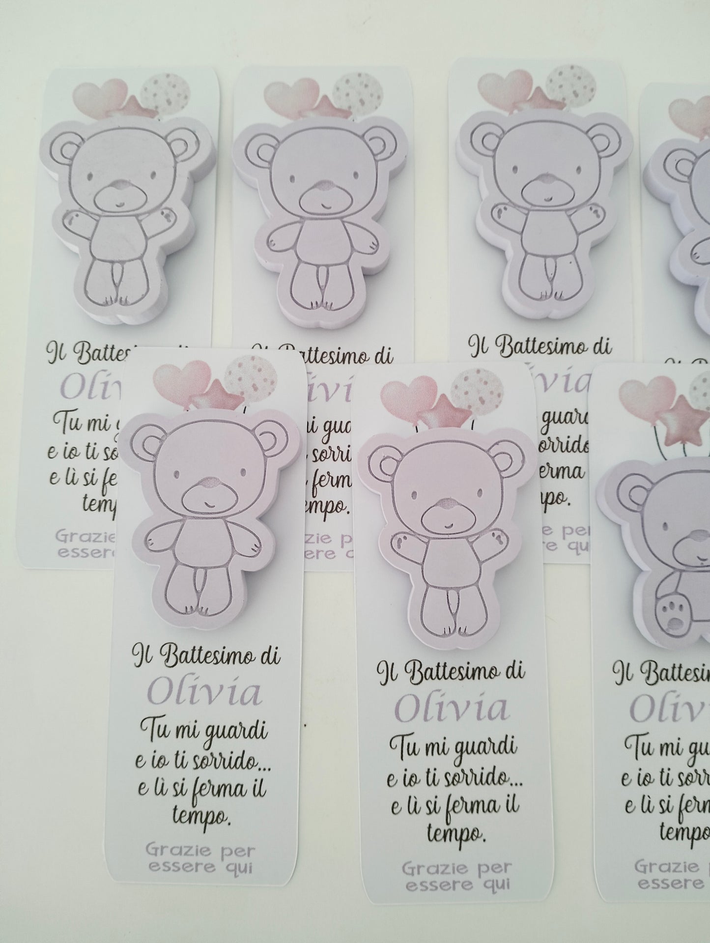 Bomboniera battesimo bimba, segnalibro con frase motivazionale e magnete orsetto
