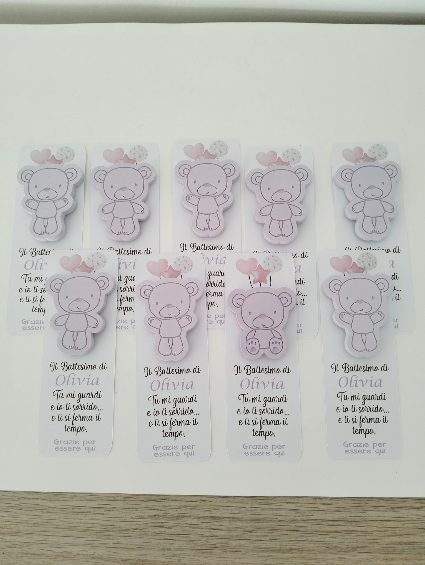 Bomboniera battesimo bimba, segnalibro con frase motivazionale e magnete orsetto