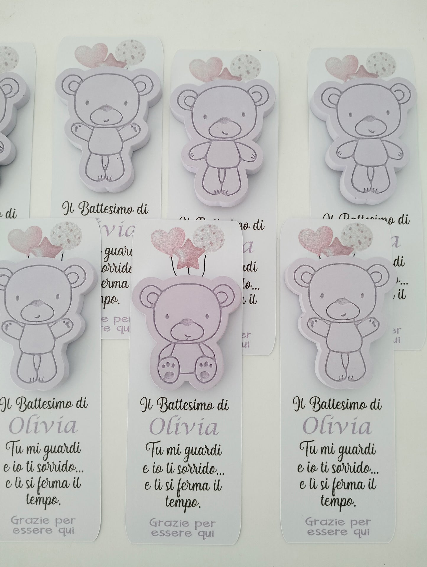 Bomboniera battesimo bimba, segnalibro con frase motivazionale e magnete orsetto
