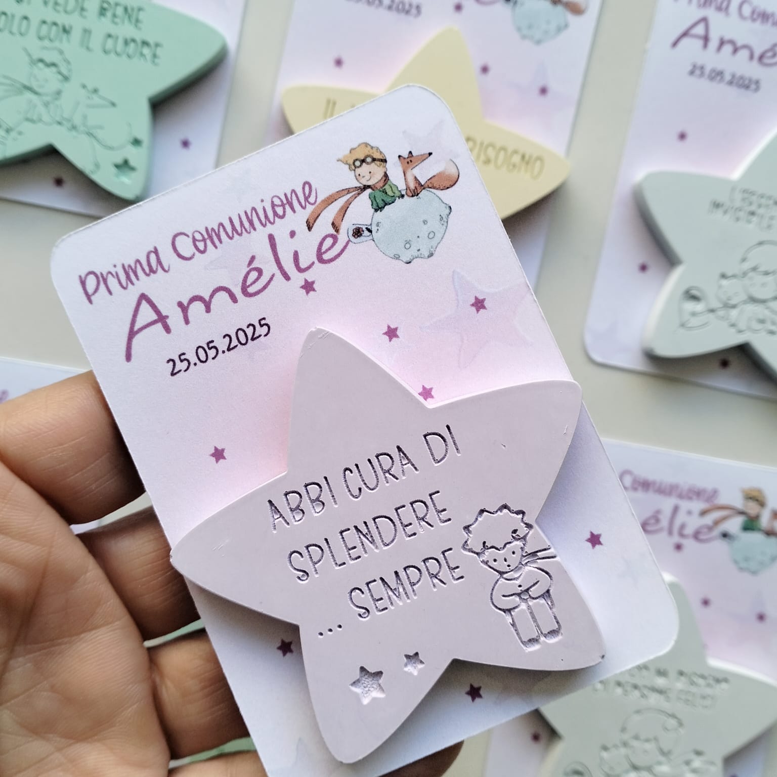 Segnaposto tema piccolo principe, stellina in polvere di ceramica con frasi motivazionali