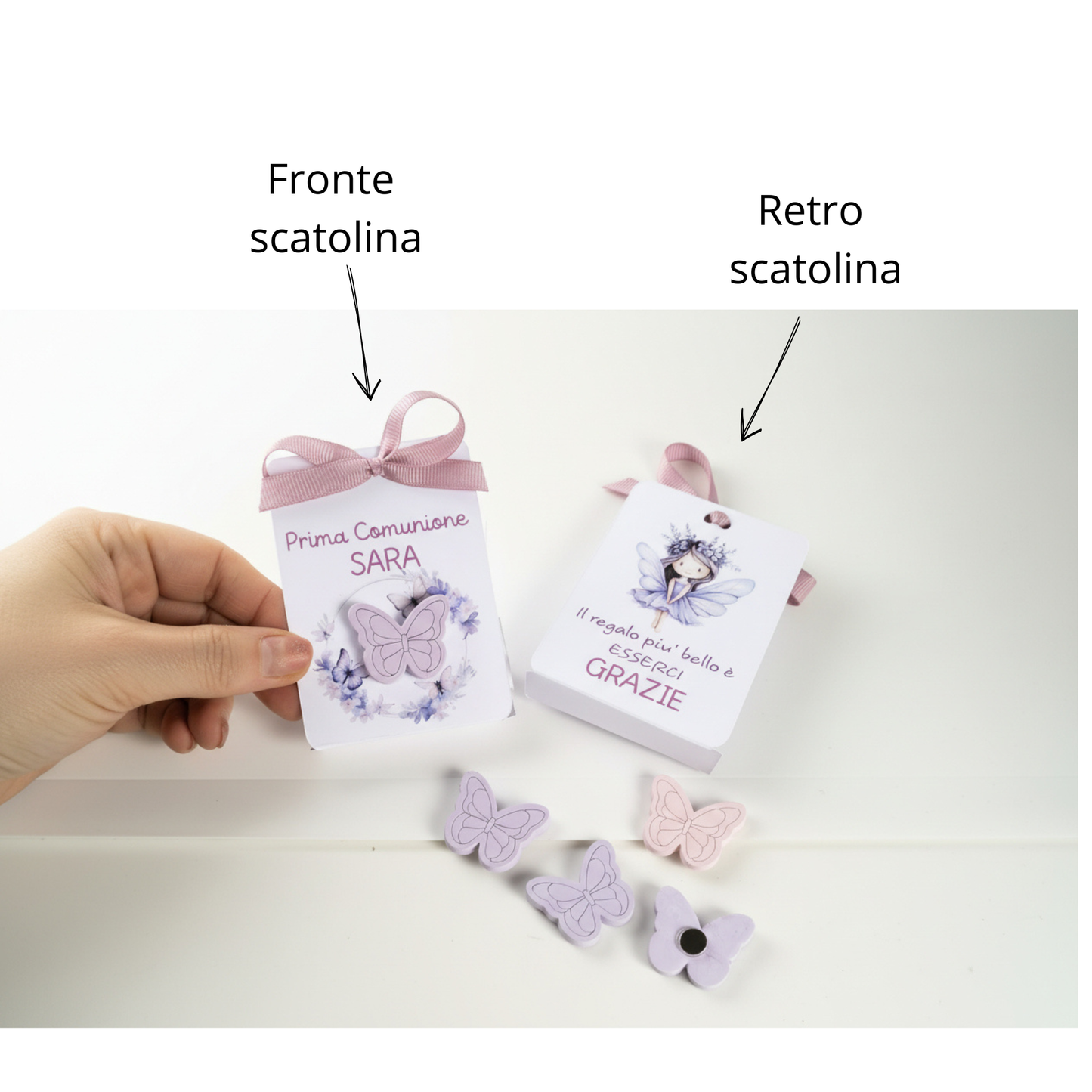 Scatolina Porta Confetti Prima Comunione Bimba Personalizzata – Tema Farfalle