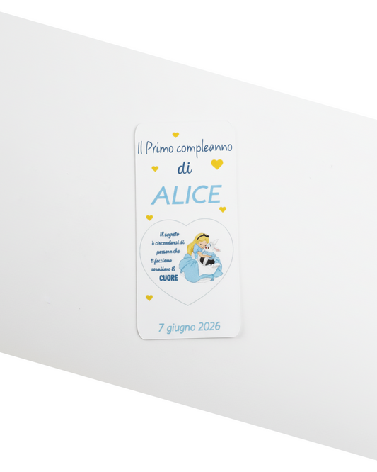 Segnalibro segnaposto personalizzato – Tema Alice nel Paese delle Meraviglie