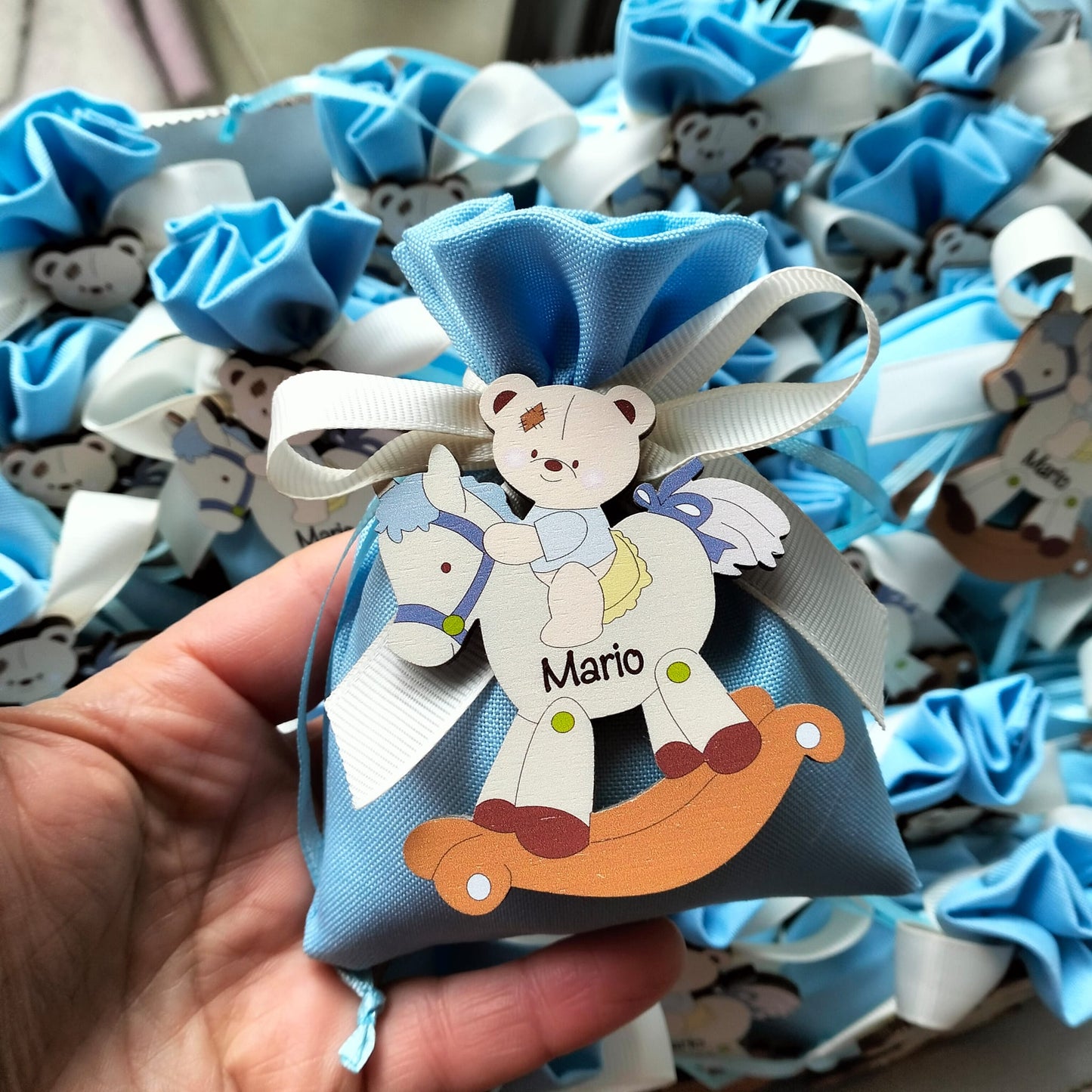 Sacchetto Nascita Portaconfetti con Calamita Personalizzata in Legno