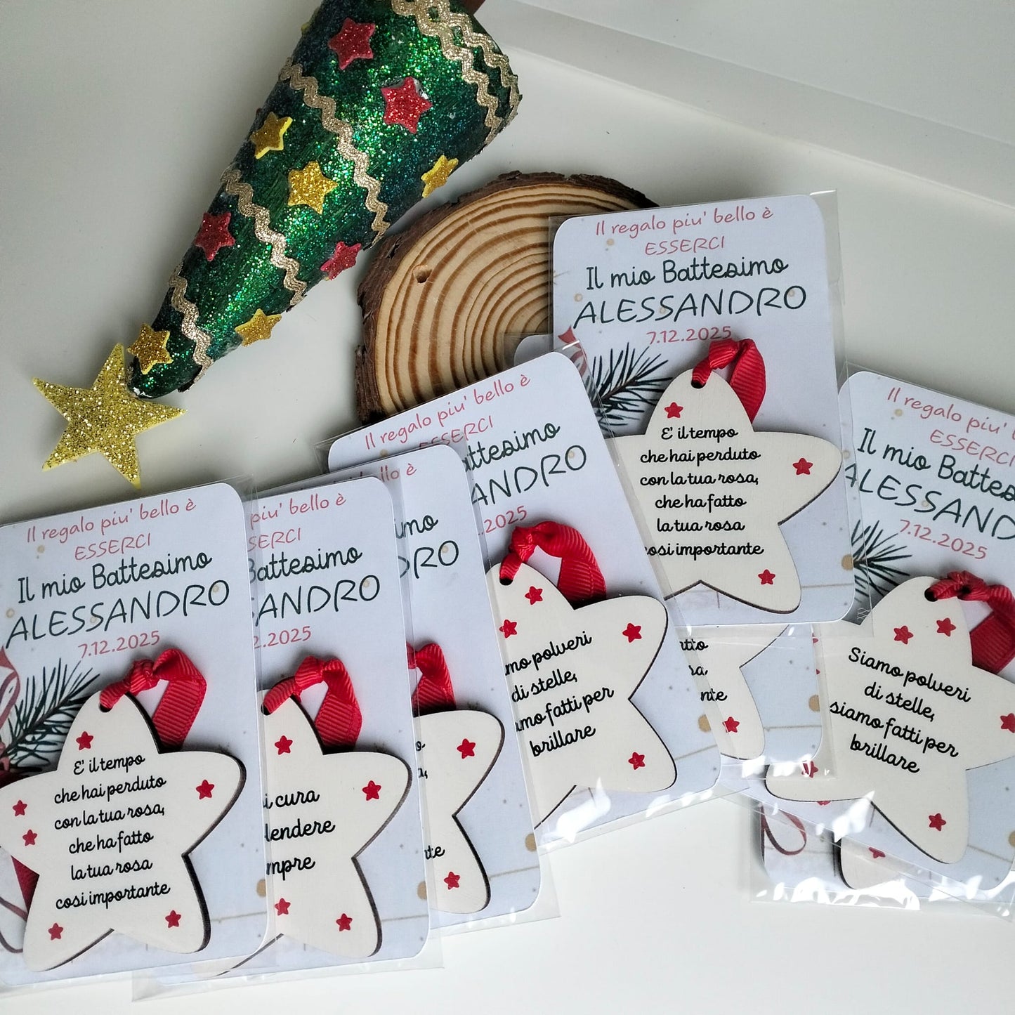 Bomboniera natalizia-addobbi in legno per albero di Natale con frasi motivazionali