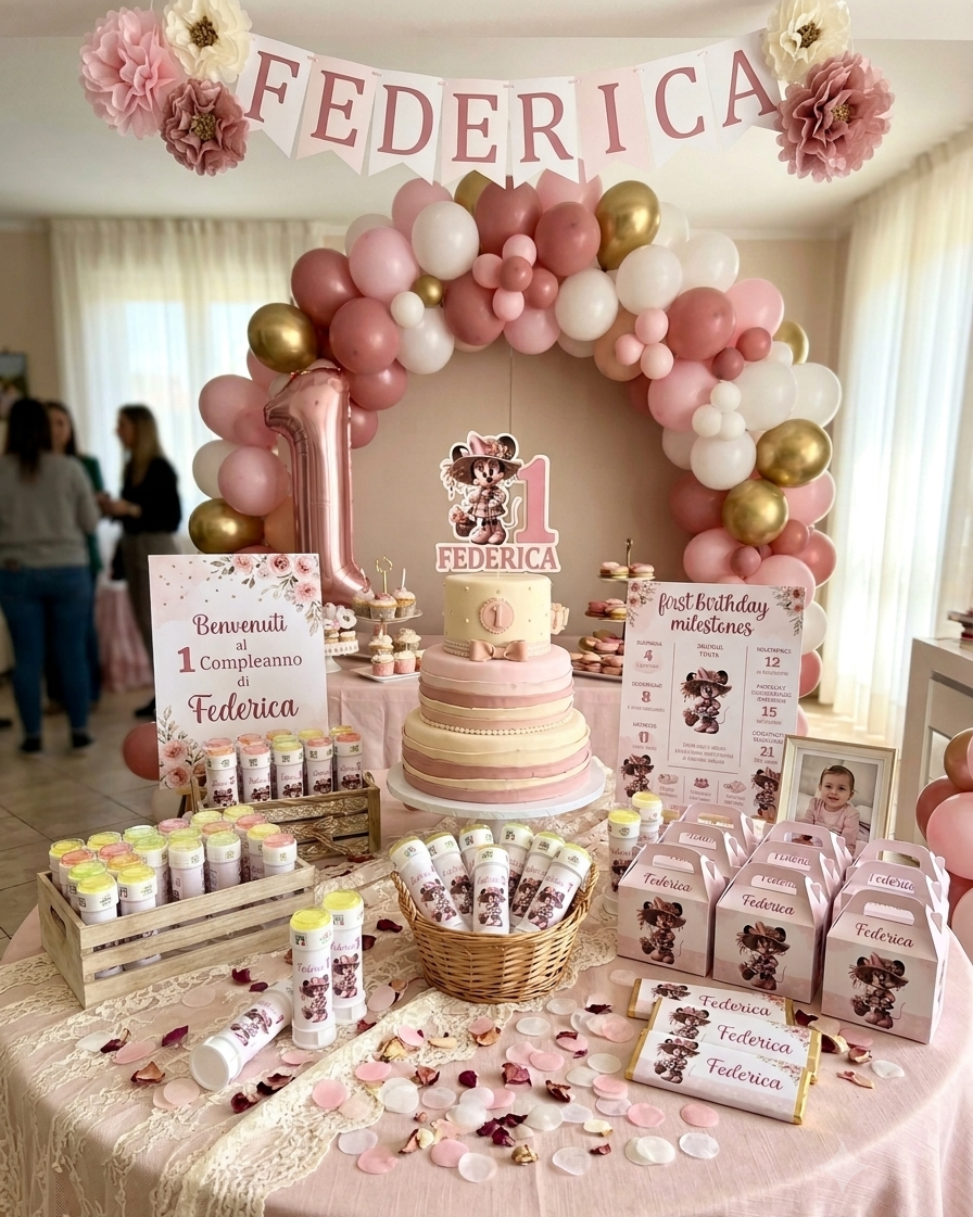 allestimento tavolo fai da te primo compleanno minnie rosa