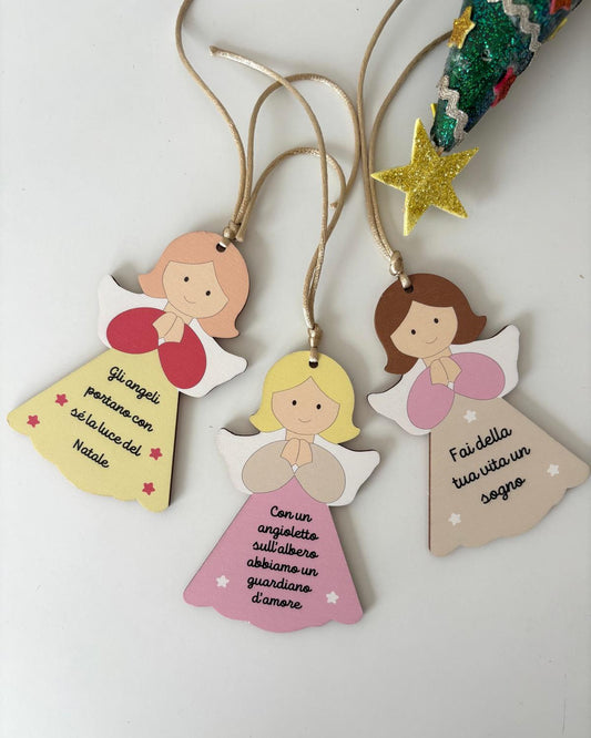 angeli natalizi in legno con frasi motivazionali