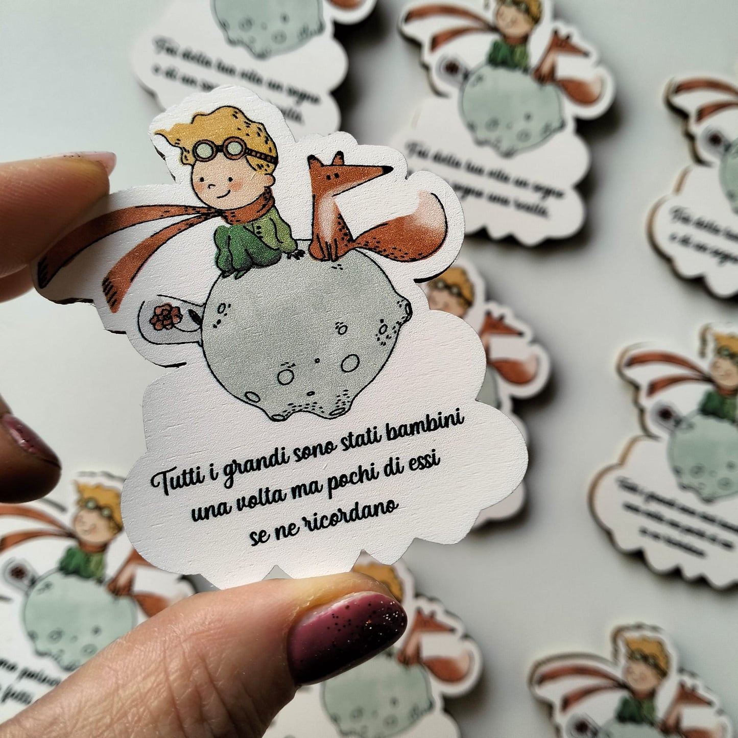 Calamita in legno tema Piccolo Principe-Bomboniere con frasi motivazionali