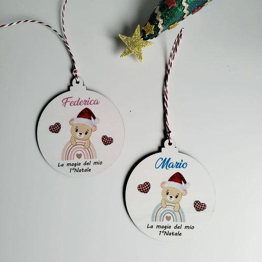 Regali per il primo Natale del bambino, regali per neonati, palla in legno con nome personalizzato 10 cm