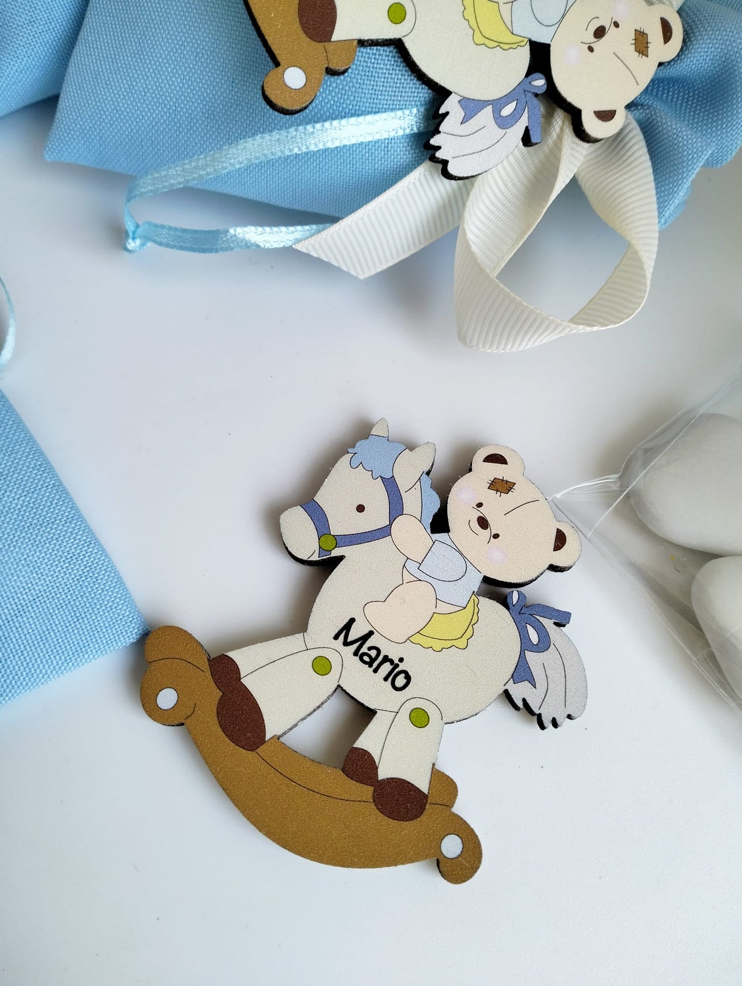 Sacchetto Nascita Portaconfetti con Calamita Personalizzata in Legno