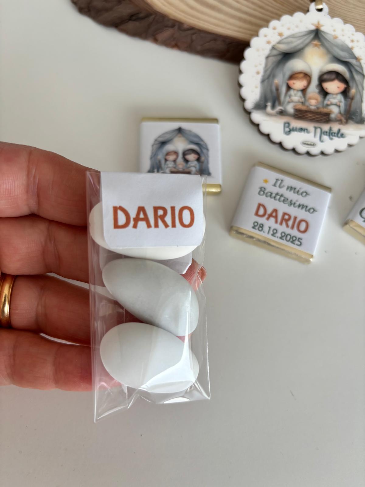 Bomboniera Battesimo Natalizio Personalizzata | Addobbo Albero in Legno, Cioccolatini e Confetti