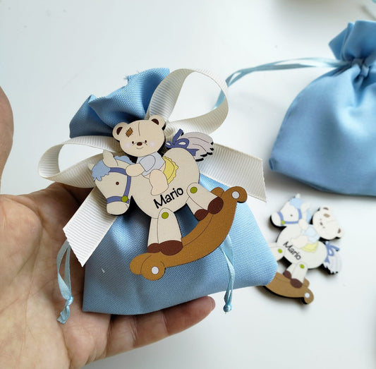 Sacchetto Nascita Portaconfetti con Calamita Personalizzata in Legno