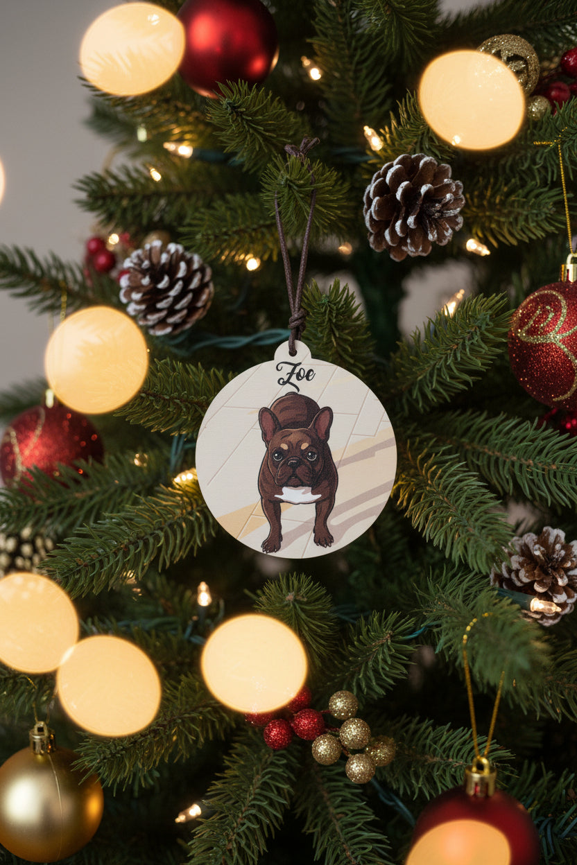 ornamento per albero di natale con cane e nome personalizzato