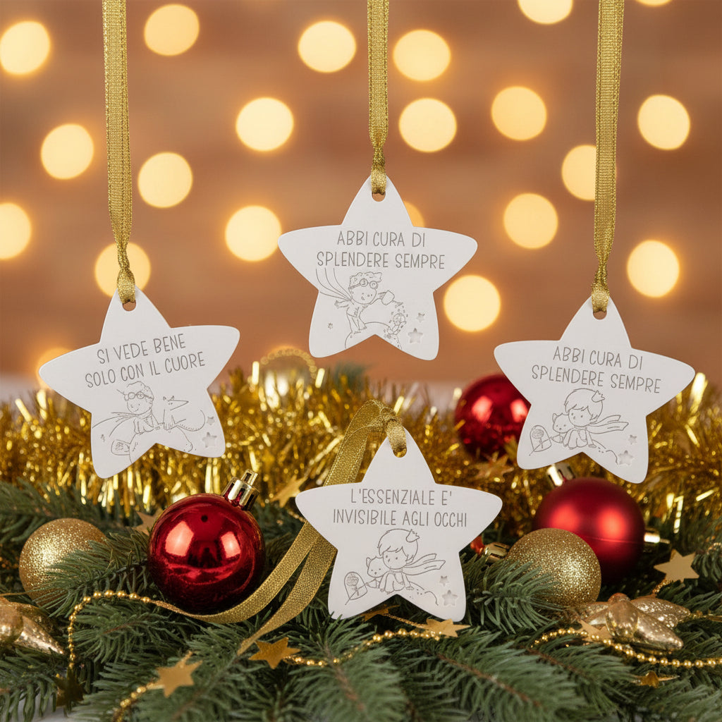 stelle con frasi motivazionali del piccolo principe per addobbi albero di natale