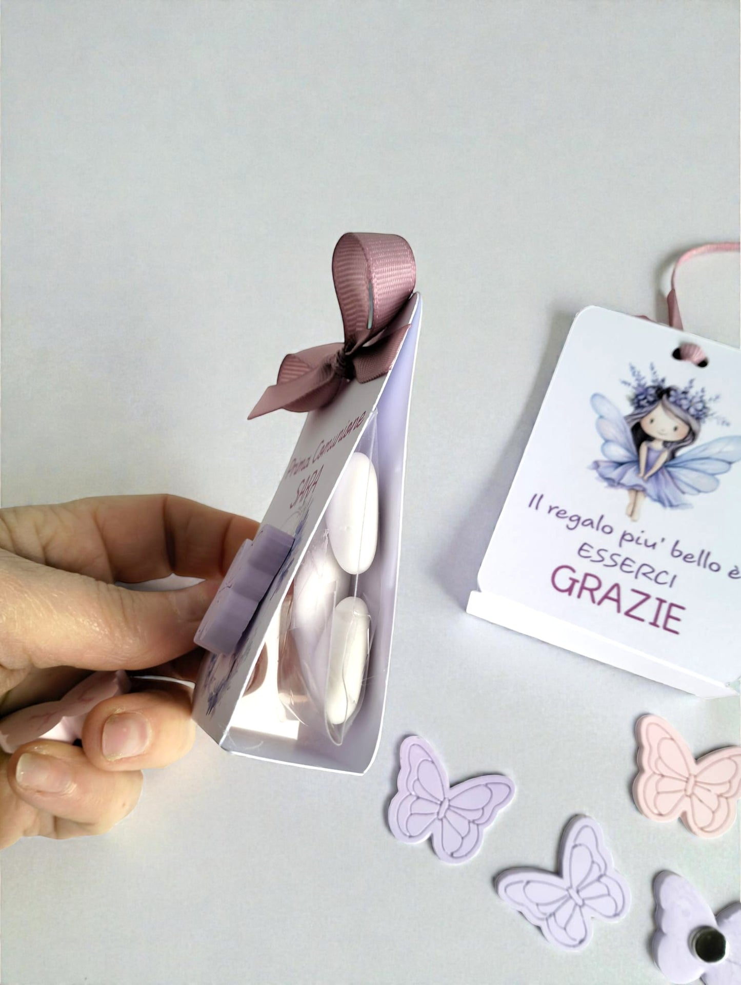 Scatolina Porta Confetti Prima Comunione Bimba Personalizzata – Tema Farfalle